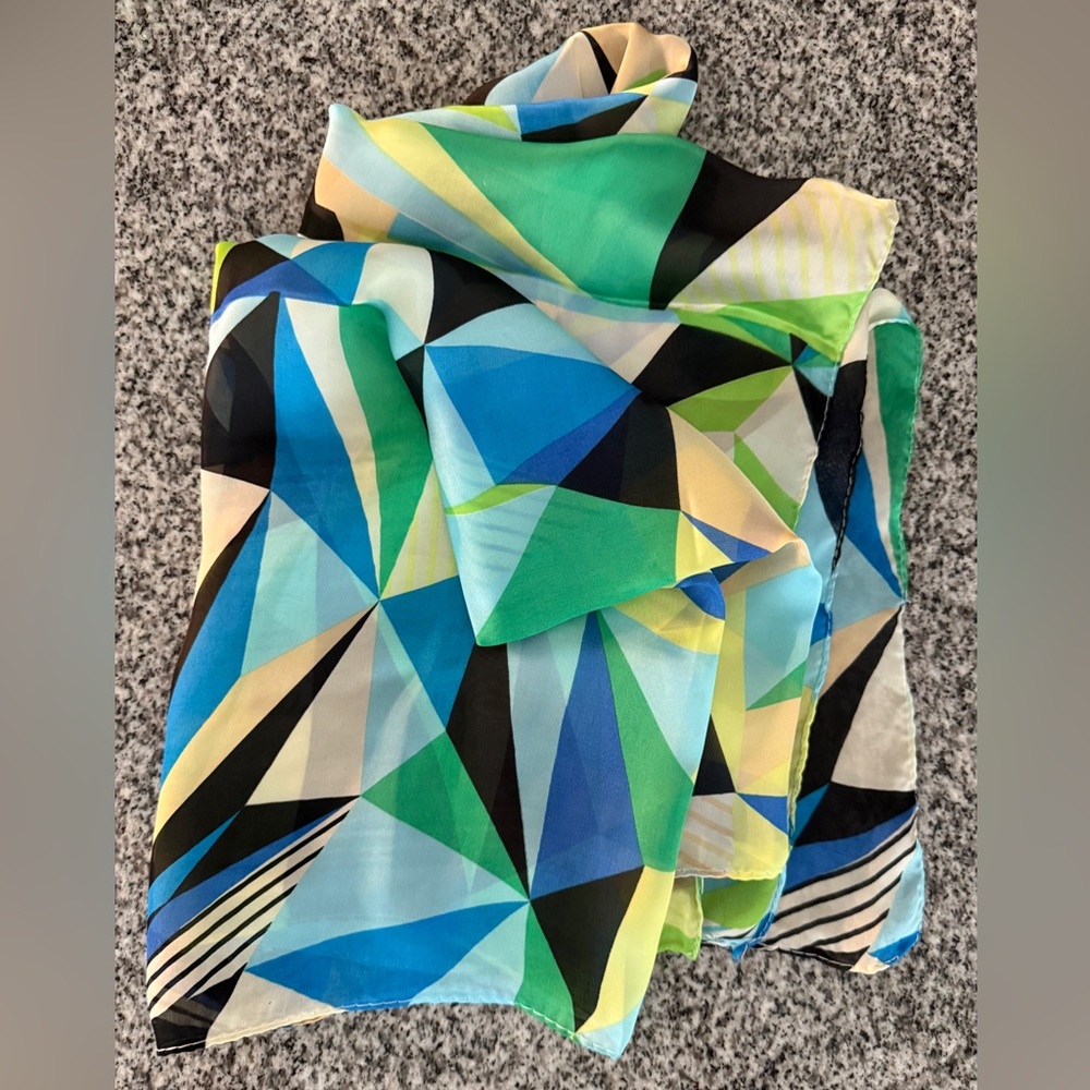 Silk Mark multi color geometric 100%silk rectangular scarf